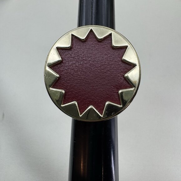 HOUSE OF HARLOW GOLD PLATED OVER CRANBERRY LEATHER SUNBURST RING SZ 7 - Picture 5 of 9